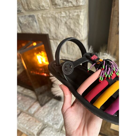 Farm Rio Sandal Size 7 Womens Black Beaded Tassel Shoes Bohemian Casual NWT - Picture 7 of 7